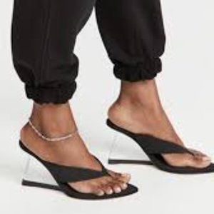 NWT: Good American Clear Block Heel Thong Sandals Size 5